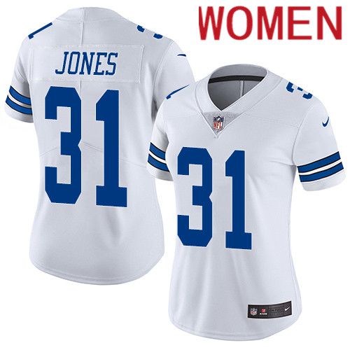 Women Dallas Cowboys #31 Byron Jones Nike White Vapor Limited NFL Jersey->women nfl jersey->Women Jersey